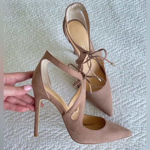 Tan Suede Pointy Toe Heels - Picture 2 of 4